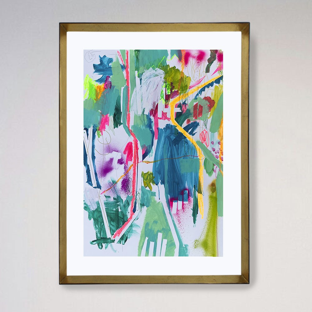 Pintura abstracta en marco dorado