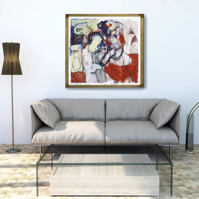 Mujer joven con espejo II | Pintura abstracta de Celia Muñoz | Arte