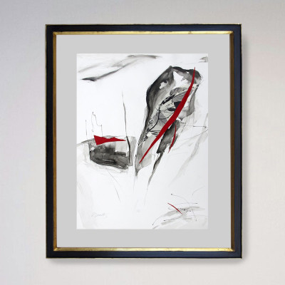 Rama gris con rojo | Pintura de Lidia Buente | Galería de arte Madrid