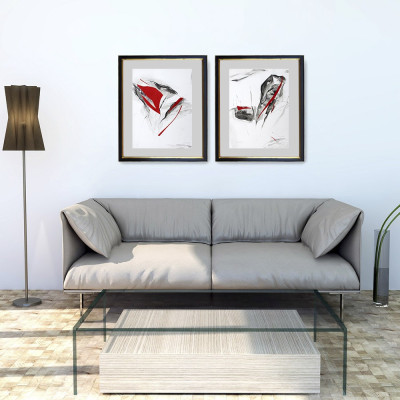 Rama gris con rojo | Pintura de Lidia Buente | Galería de arte Madrid