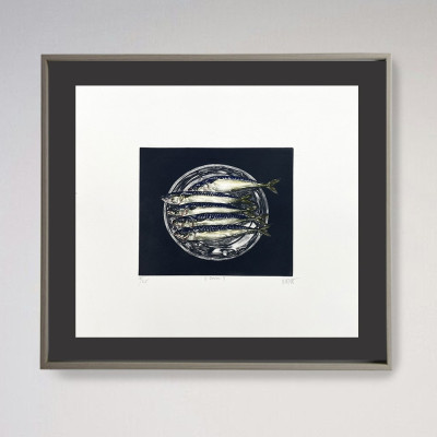 5 sardinas 5 | Grabado figurativo de Ramiro Undabeytia | Galería arte