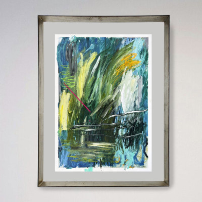 Pintura abstracta con marco plata