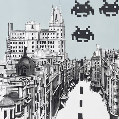 Space invaders | Pintura figurativa de la Gran Vía de Madrid | Iñaki Pardos