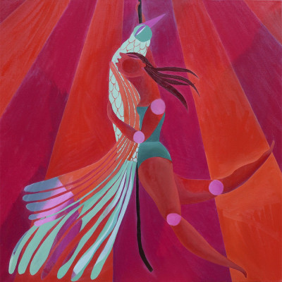 Canario y Lady Volcán | Marina Anaya | Pintura sobre lienzo |