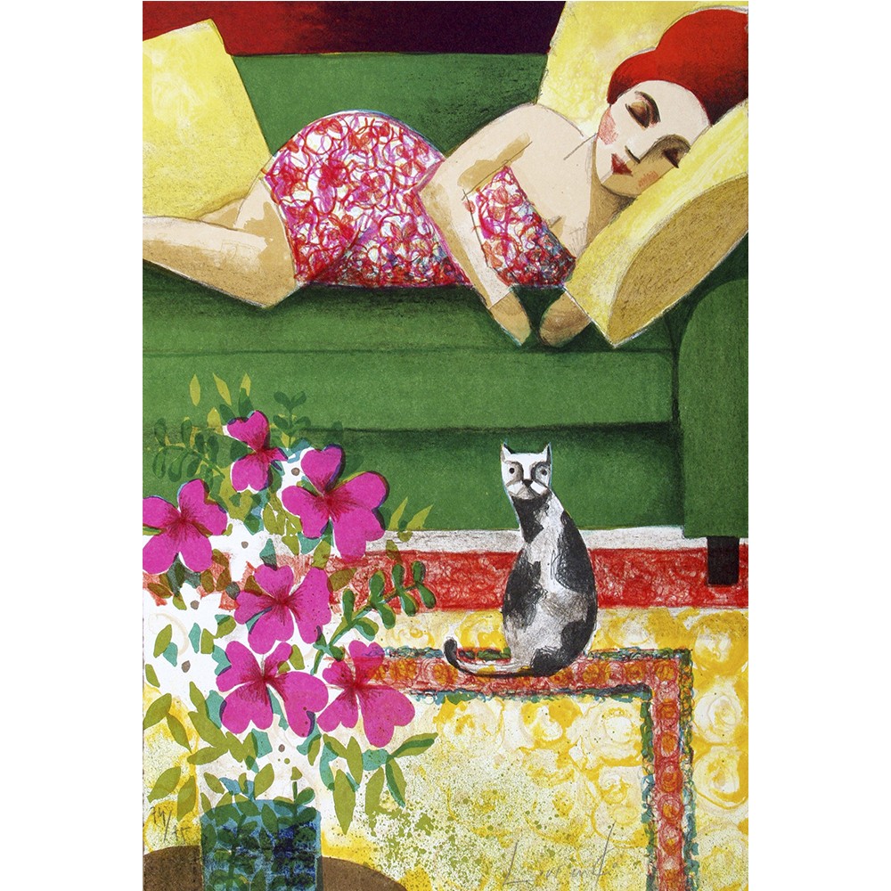 Cat an flower | Litografía de Didier Lourenço