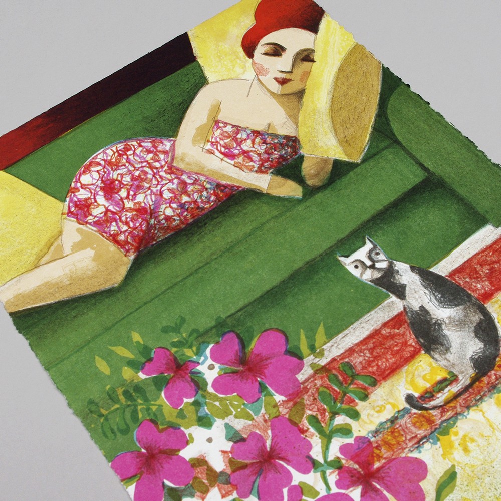 Cat an flower | Litografía de Didier Lourenço